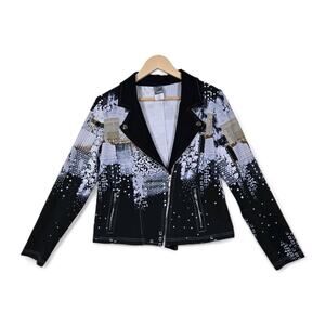 Simply Art by Dolcezza Art Makes You Happy Jacket sz M Zip Up Musical Notes READ